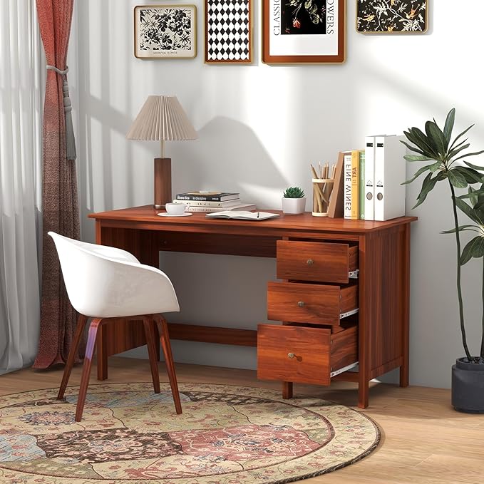 48 Inches Computer Desk Modern Writing Study Table with 3 Drawers Multifunctional Workstation Desk for Home Office Living Room Bedroom