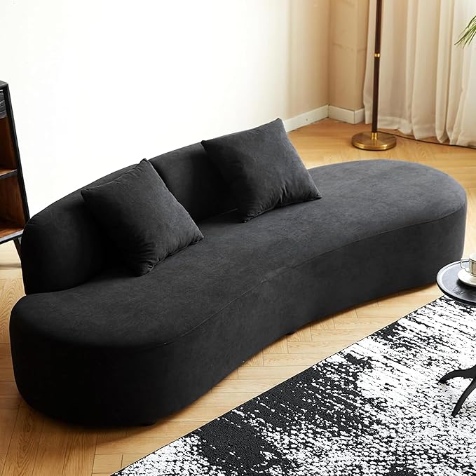 90 Curved Sofa with Throw Pillows 4 Seater Luxury Velvet Couch with Half Moon Design and High-Density Foam Ideal for Modern Living Room Office &amp Apartment Black