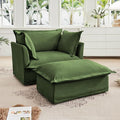Modern Single Sofa Chair with Ottoman 49 Slipcovered Armchair Oversized Upholstered Accent Chair Comfy Cloud Deep Seat Sofa with 2 Throw Pillows for Living Room Apartment Chenille Green