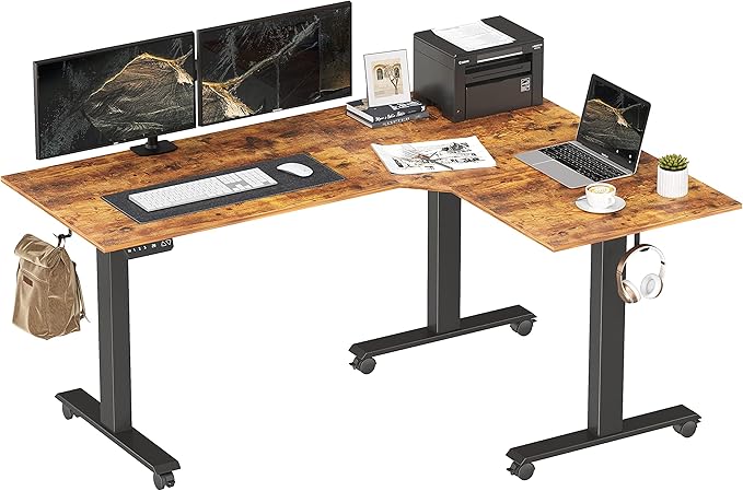 BANTI Triple Motors 63 L Shaped Standing Desk Height Adjustable Electric Stand up Corner Desk Sit Stand Home Office Desk Computer Workstation with Memory Preset Rustic Brown Top