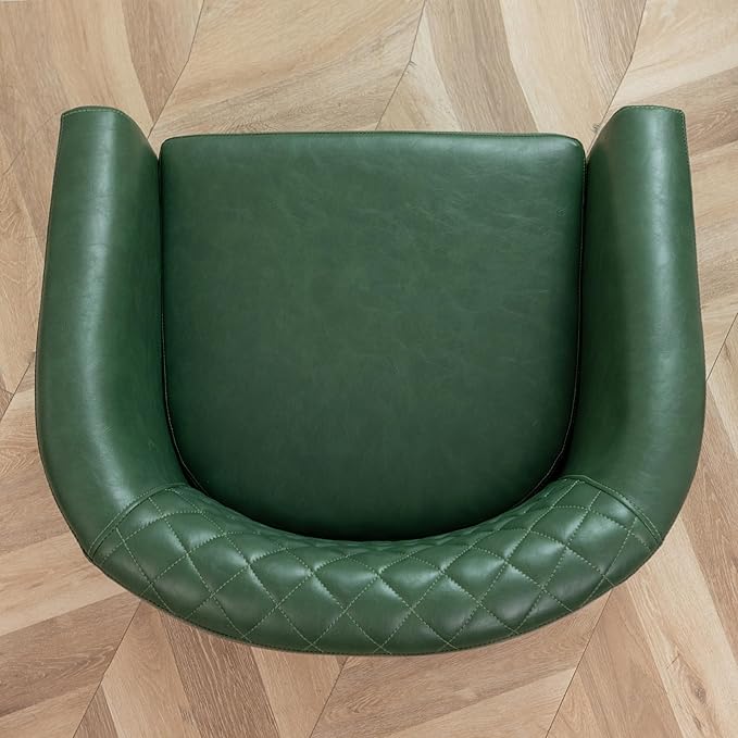 KINWELL 29 W Modern Faux Vegan Leather Barrel Chair PU Upholstered Tufted Accent Club Chairs with Nailhead Trim Small Armchair for Living Room Bedroom Apartment Lounge Nursery Green