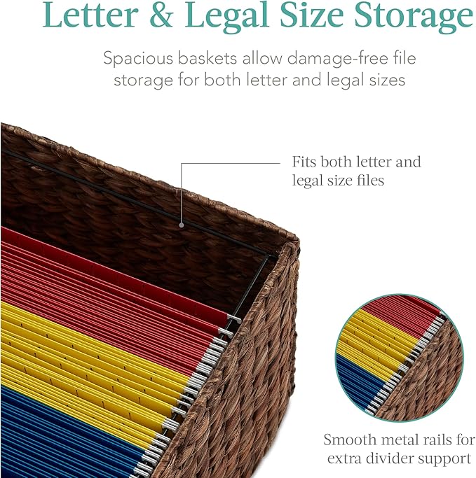Best Choice Products Vertical Rolling File Cabinet Multipurpose Portable Water Hyacinth Basket Organizer for Home Office Workspace w/Rubberwood Frame Metal Sliders Locking Caster Wheels - Mocha