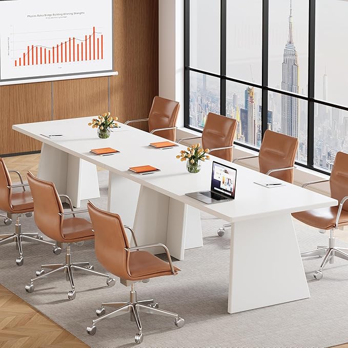 Tribesigns White Executive Desk 63 Large Office Computer Conference Meeting Table with Wooden Robust Pedestal Simple Modern Workstation Business Furniture for Home Office