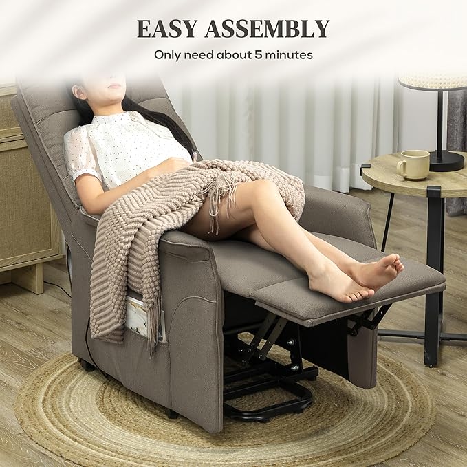 HOMCOM Power Lift Recliner Chair for Elderly Fabric Lift Chair Sofa with Remote Control Side Pockets Pocket Spring Tufted Back Quick Assembly Coffee