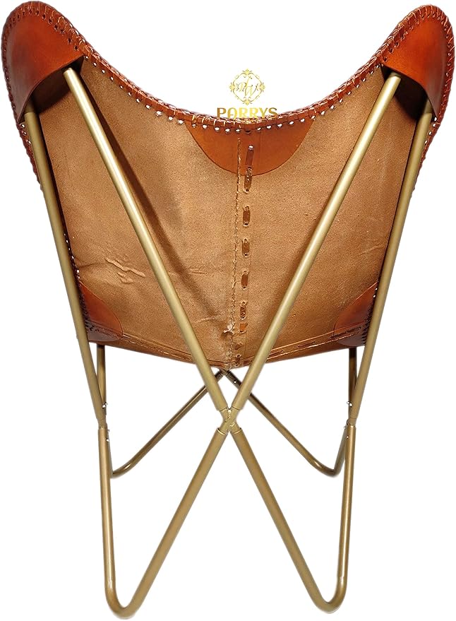 Butterfly Chair - Indian Handmade Brown Leather Butterfly Chair for Home and Office - Iron Stand Leather Office Chair – Comfortable Chair