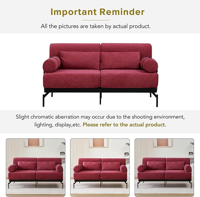 Merax Modern Loveseat Sofa 59 Sofa Couch 2-Seater Sofa with Flexible USB Ports Unique Cylindrical Armrests for Living Room Red