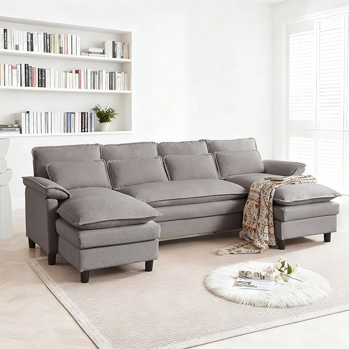 105 U Shaped Cloud Couch Sectional 4 Seat Home Sofa Living Room Comfy Couches with Storage Ottoman Double Layer Cushion Modular Sofas for Bedroom Apartment and Office Light Grey