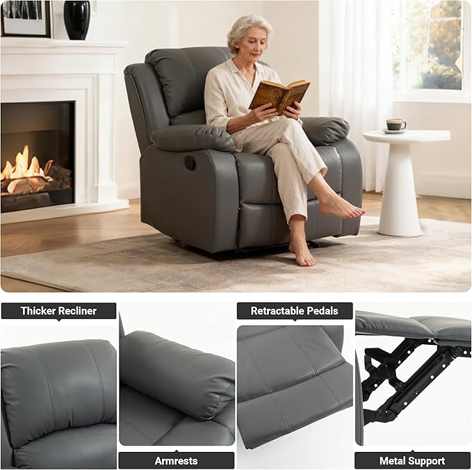 Manual Recliner Chair Lazy Boy Leather Recliner Perfect for Lounging in The Living Room Home Theater and Bedroom an Excellent Gift for Home