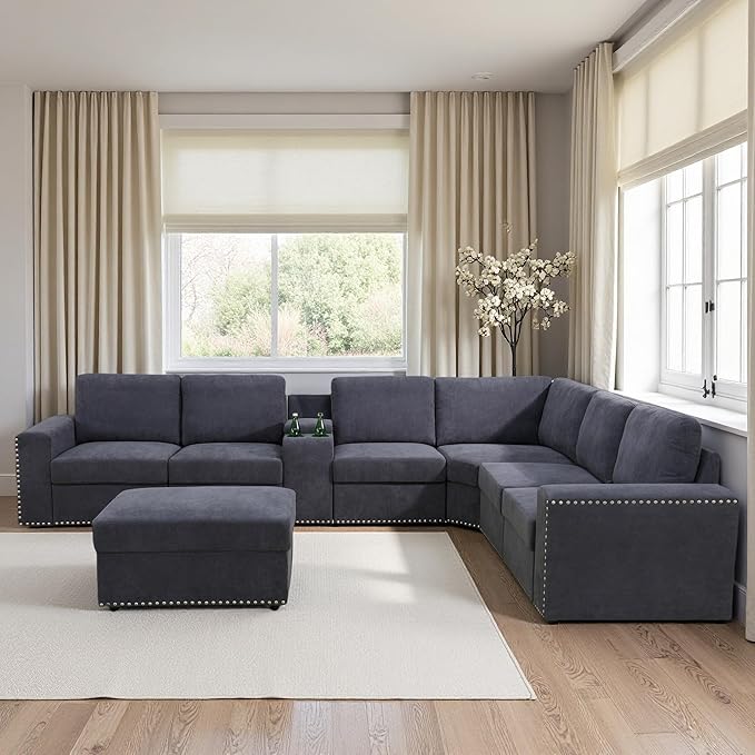 L Shaped Couch Sectional Couches for Living Room Comfy Modular Sectional Sofa with Ottoman Modern Living Room Furniture Sets Loveseat for Bedroom &amp Office Grey