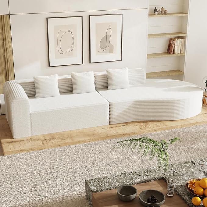 Esright 134’’ Modern Sectional Couches for Living Room 1400LBS Oversized Modular L-Shaped Curved Sofa with 3 Pillow Bolsters Large Comfy Cloud Couch Sofa (Beige)