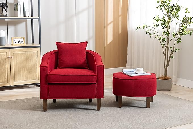 Accent Chair with Ottoman Mid Century Modern Barrel Chair Upholstered Club Tub Round Arms Chair for Living Room