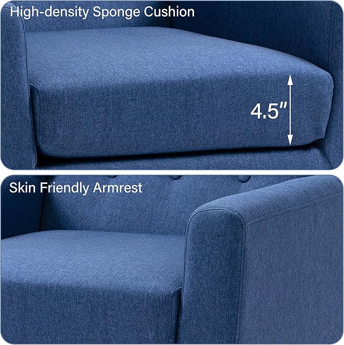 Accent Chair Mid-Century Modern Fabric Chairs with Arms for Living Room Comfy Upholstered Club Single Sofa Armchair for Bedroom Waiting Room with Solid Wood Frame (Fabric Navy Blue Set of 1)