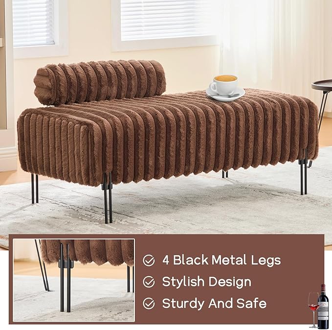 NIOIIKIT 49.6 Modern Loveseat Sofa Couch Upholstered Accent Sofa with Golden Legs and Adjustable Backrest Small Faux Fur Couches for Bedroom Living Room Compact Small Space (Brown)