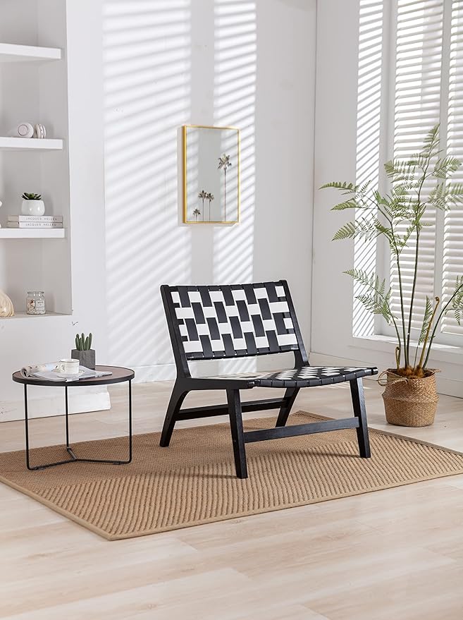 Solid Wood Frame Chair with White Faux Wool. Modern Accent Chair Lounge Chair for Living Room