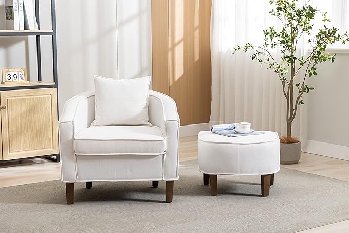Accent Chair with Ottoman Mid Century Modern Barrel Chair Upholstered Club Tub Round Arms Chair for Living Room