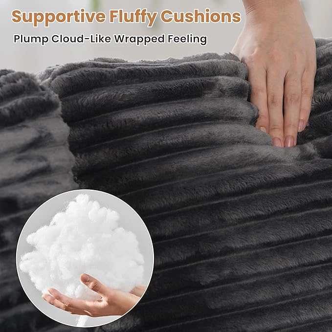 ovios 32.7 inches Armrest Seat Module for Modular Sectional Sofa Couch Loveseat Customizable DIY Combination L U V Shaped Plush Corduroy Sofas Couches for Living Room Grey