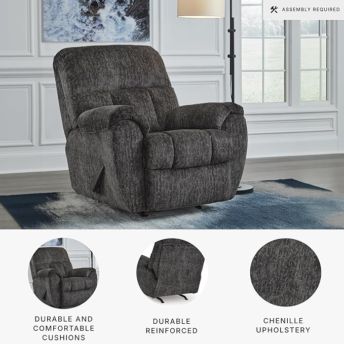 Signature Design by Ashley Rampant Casual Manual Rocker Recliner with Pillow-Top Arms Gray