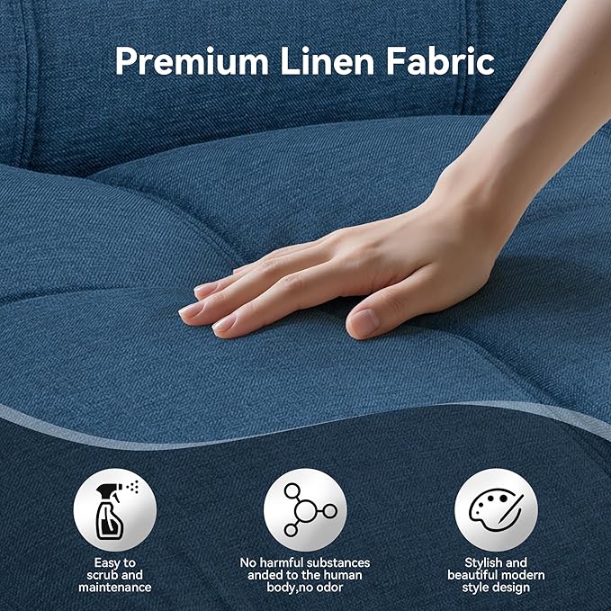 Vyfipt Convertible Futon Sofa Bed 71 Memory Foam Futon Couch with DetachableAdjustable BackrestLinen Fabric Folding Small Loveseat Sleeper for for Living RoomRVOfficeApartmentPure Blue