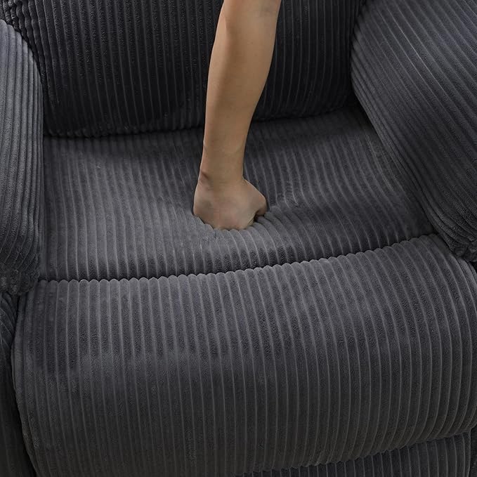 Manual Corduroy Recliner Chair Sofa for Living Room35 Ergonomic Reclining Chair with 10 Arm/Upholstered Seat/Metal FrameModern Single Couch for Rv Sofa/Home Theater/Office(Dark Grey)