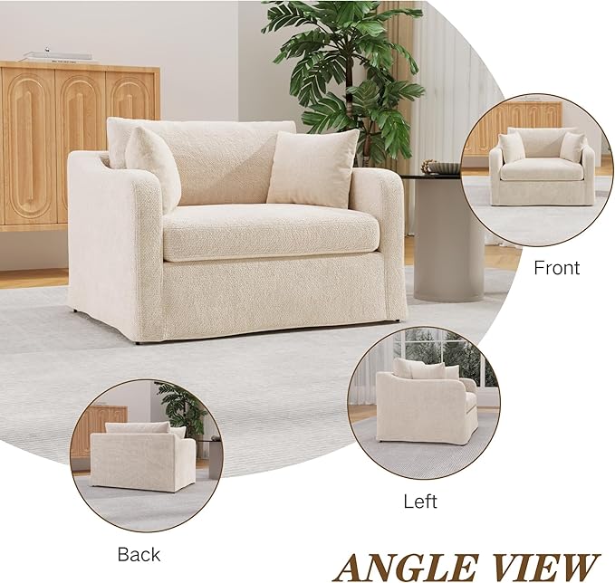 Mlmh &amp Kngwa Oversiezd Reading Chair 43 Inch Chenille Armchair Comfy Upholstered Large Chair Deep Seat Single Sofa with 2 Pillows for Reading Nook Living Room Bedroom Beige