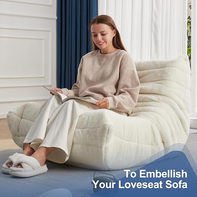 Bean Bag Chairs for Adults Giant Bean Bag Chair Memory Foam BeanBag Chair Bean Bag Sofa with Filler Faux Fur Fireside Beanbags Lazy Sofa for Living Room Bedroom Office (White Plush Single)