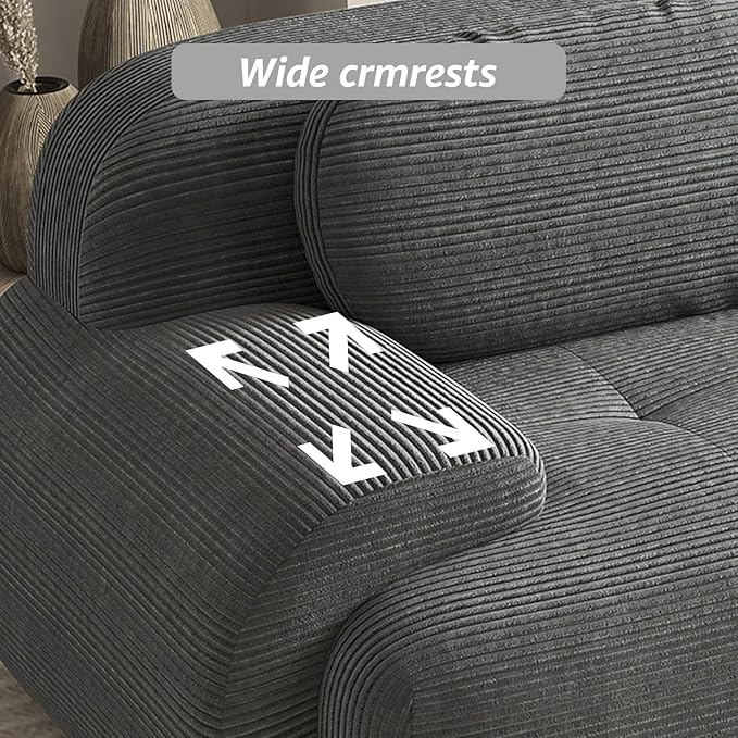 116 Modern Boneless Couches for Living Room Corduroy Cloud Couch Sectional Grey Modular Sectional Sofa 3 Seater with 1 Ottoman Sofas para Sala L Shape Sofas &amp Couches (Gray 3+1 Set)