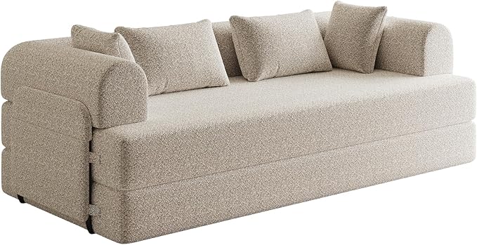 4-in-1 Folding Convertible Floor Sofa Bed 78 Oversized Compression Sofa No Assembly Required King Futon Lazy Couch Corduroy Loveseat Sleeper with Pull Out Bed Modular Futon Couch (Khaki &amp Styl