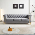 KEIKI 87 Chesterfield Velvet Button Tufted Sofa with High Density Foam Cushions Modern Style 3-Seater Couch with Gold Strip Trim Decoration Easy Assembly for Apartment Living Room Office Grey