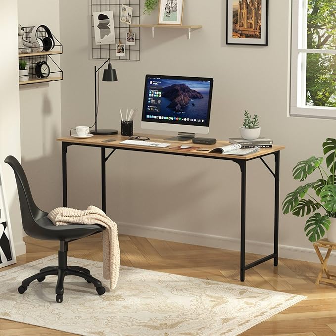 55 Inch Office Desk Modern Simple Style Computer Desk and Study Table with Sturdy Metal Frame Writing Work Desk for Home Office Gaming Desk for Gaming Room Nature