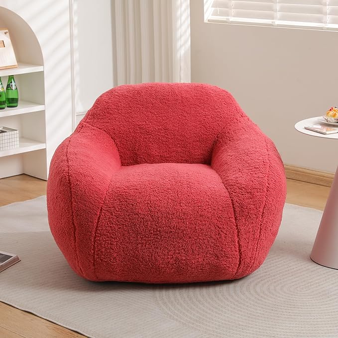 39 Single Armchair Sofa - Comfy Memory Foam &amp Soft Faux Fur | Modern Minimalist Design with Ergonomic Armrest for Living Room TV WatchingReadingRose Red