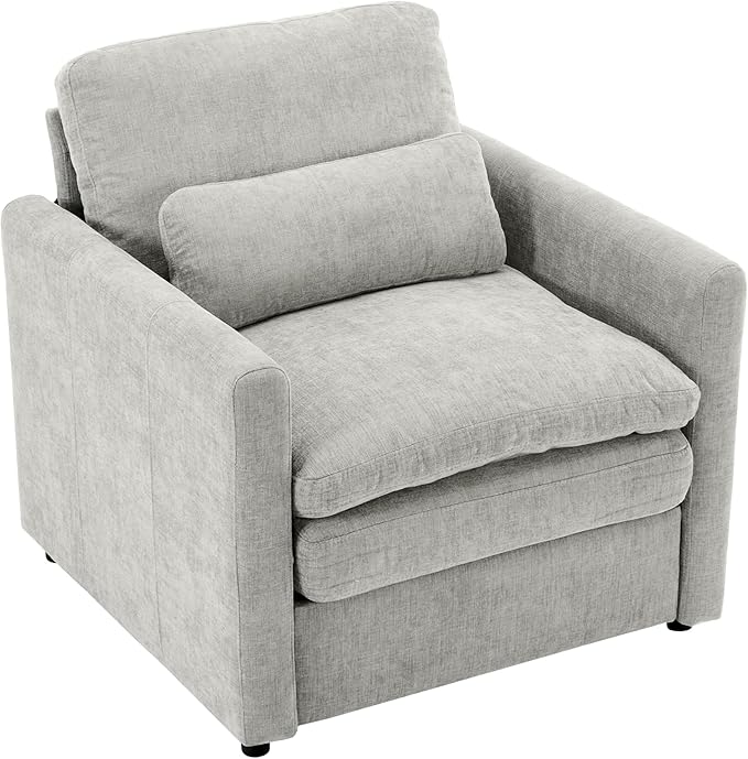 31.9 Oversized Cozy Upholstered Armchair Chenille Fabric Cloud Sofa Double Cushion Single Sofa Plush Cushion Armchair for Living Room Office Apartment (Light Grey-1c)