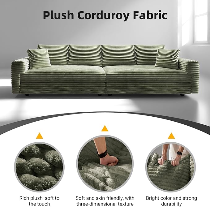 Ball &amp Cast 4 Seater Cloud Sectional Couch102.4 Modern Modular Sectional Sofa with Deep Seat &amp PillowsPlush Corduroy Comfy Convertible Sofa Couches for Living RoomGreen