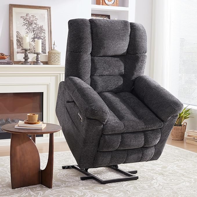 Triple Motor Power Lift Recliner Chair with Massage and Dual Heat for Elderly People Zero Gravity Lay Flat Recliner Infinite Position USB Ports（Grey）