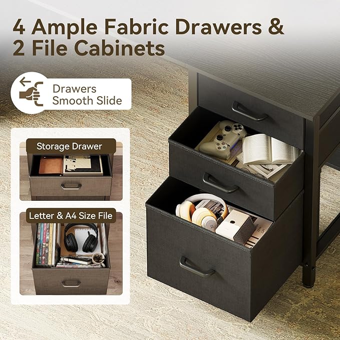 ODK 63 inch Computer Desk with File Drawers Cabinet Modern Office Desk with Large Storage for Home Office Study Gaming Black