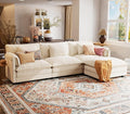 ELUCHANG 113 L Shaped Modular Sectional Couch Comfy 4-Seat Cloud Couch with Movable Ottoman Deep Seat Sofa Couches for Living Room Apartment DIY Combination Chenille Beige