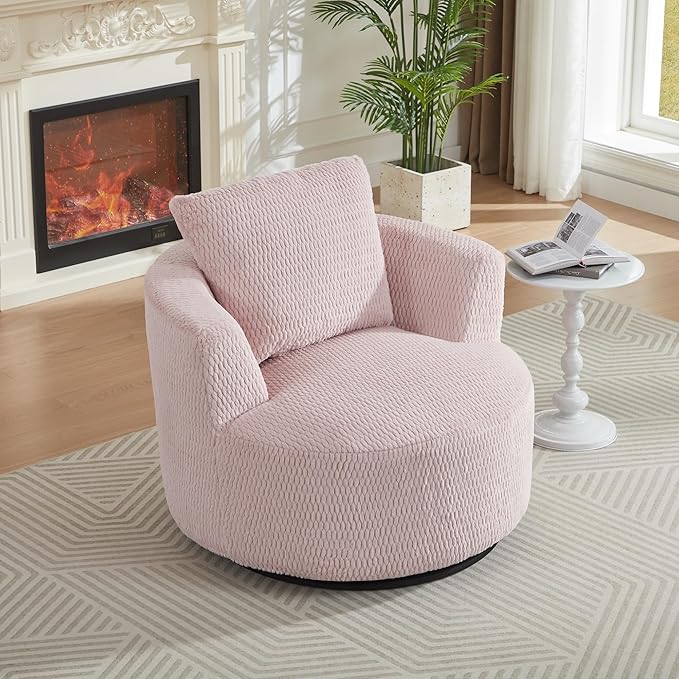 360° Swivel Accent Chair Compressible for Storage Modern Luxury Chair with Thick Cushioning for Office Living Room and Apartment Pink
