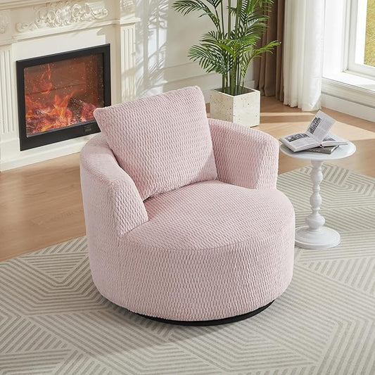 360° Swivel Accent Chair Compressible for Storage Modern Luxury Chair with Thick Cushioning for Office Living Room and Apartment Pink
