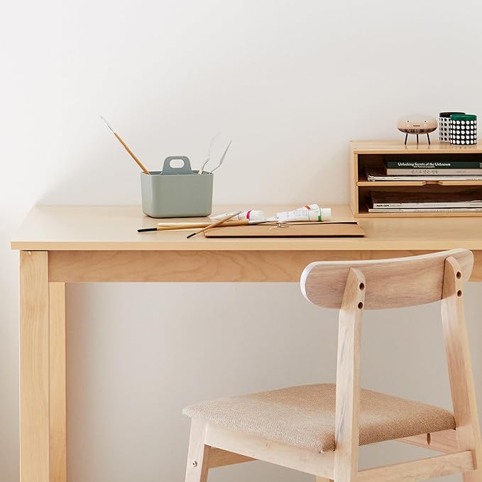 Livinia Alvin Solid Wood Computer Desk Modern Minimalist Wooden Writing Desk with Spacious Tabletop and Rounded Corners Sturdy Workstation for Home Office or Study Natural