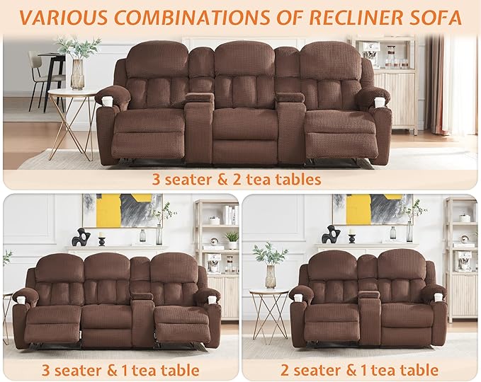 Jocisland Recliner Couch Reclining Sofa with Cup Holders 3 Seater Reclining Couch with Dual Wingback Comfy Recliner Sofas for Living Room(Brown)