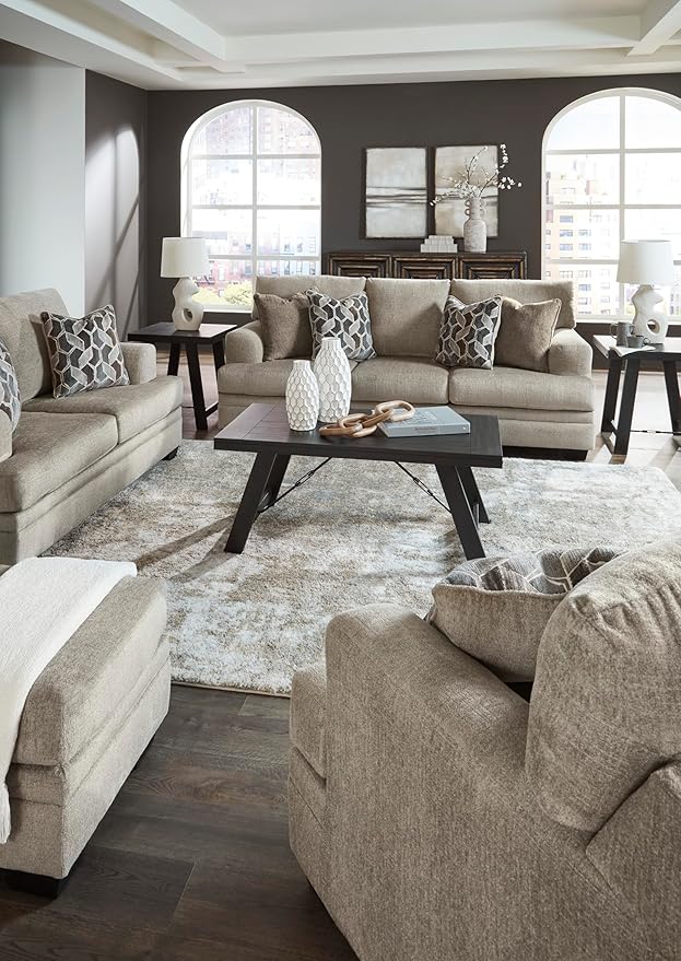 Signature Design by Ashley Stonemeade Casual Sofa with 4 Toss Pillows Light Brown