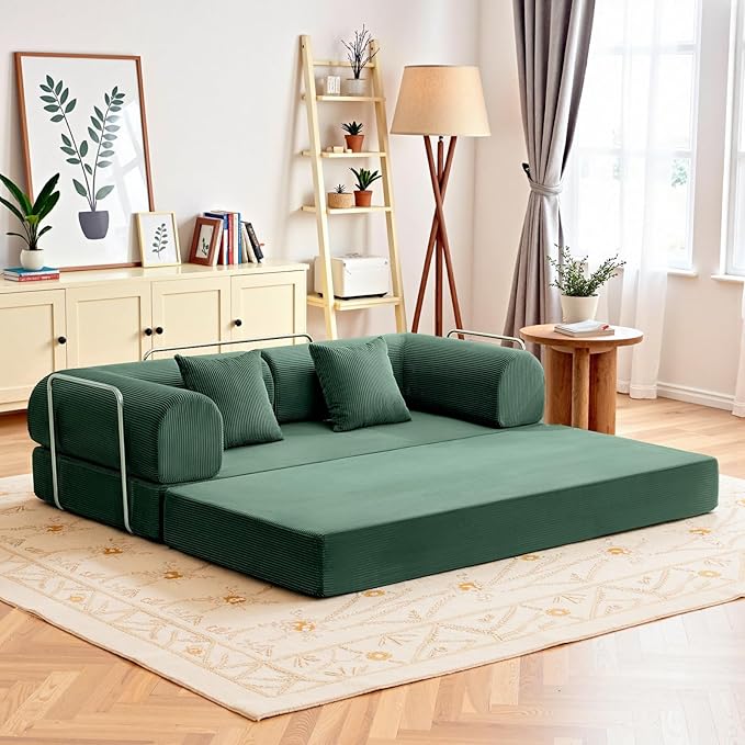 Convertible Floor Sofa Bed Corduroy Modular Floor Couch with Pillow Comfy Modern Sofa Convertible Folding Couches for Living Room Bedroom