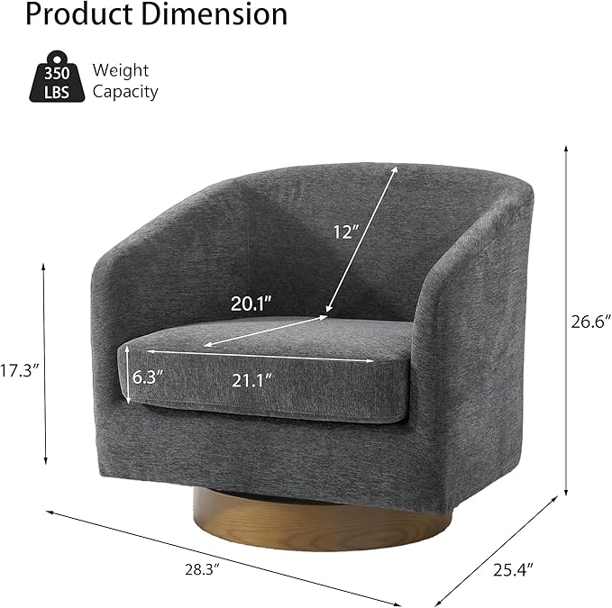 Swivel Barrel Chairs Set of 2 31 W Modern Round Swivel Accent Chair for Living Room 360° Rotation Upholstered Chenille Fabric Armchair Club Chair for Bedroom Reading Room Office (Gray)