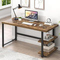 EXCEFUR Modern Computer Desk Home Office Desk with Storage Shelf Wood Study Writing Table Workstation for Bedroom Living Room Rustic Brown 53 Inch