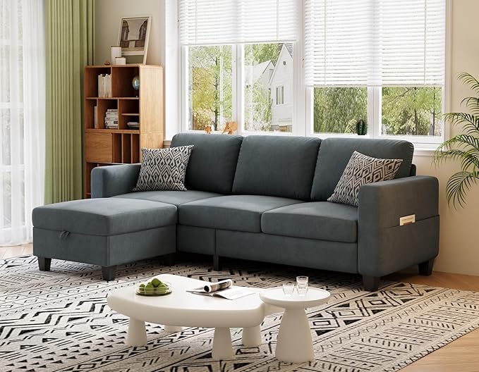 Sectional Sofas Couches for Living Room 3 Seater L Shaped Couch with Storage Ottoman 78 Modern Velvet Fabric Grey Sofa for Apartment Studio Office Small Space