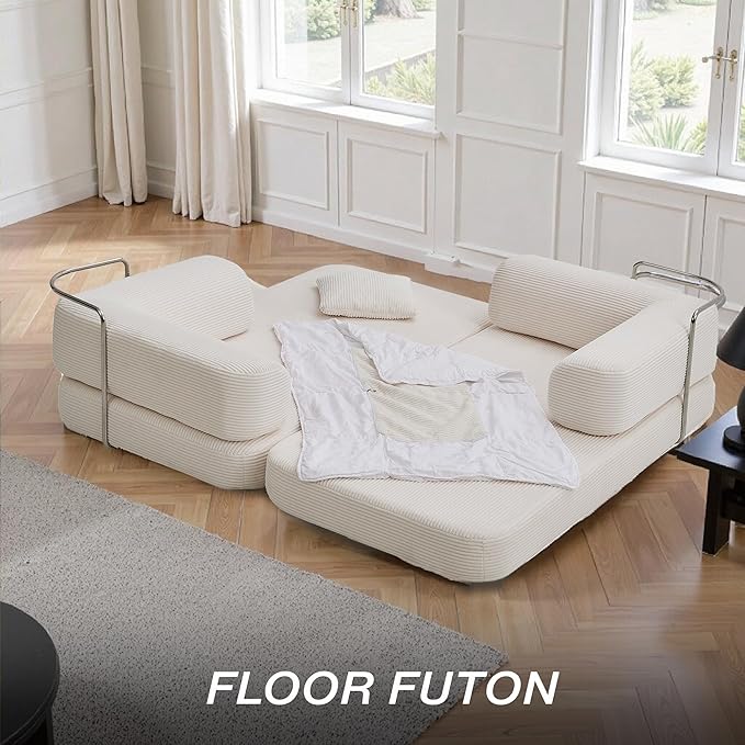 MYFUNSHOP Sleeper Sofa Bed4-in-1 Convertible Folding Boneless CouchFoldable Love Seat with Blanket Pillow Corduroy Floor Futon Couch for Living RoomBedroomLounge Studio