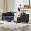84 Chesterfield 3-Seater Black Velvet Combination Sofa 2 Cushion Classic 6.5 Rolled Arm Modern Couch Suitable for Living Room