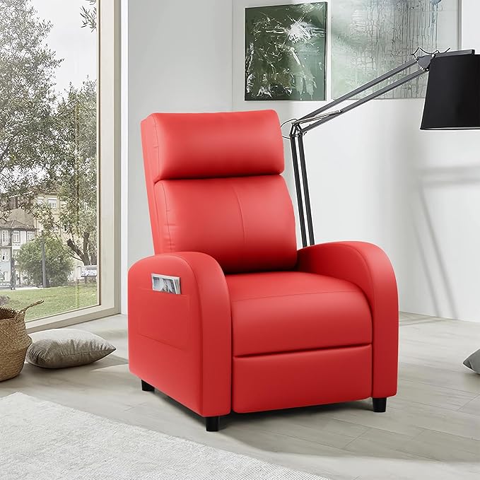JUMMICO Recliner Chair Adjustable Home Theater Single Recliner Sofa Furniture with Thick Seat Cushion and Backrest Modern Living Room Recliners (Leather Red)