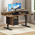 63x24 Inches Standing Desk with Drawers Electric Computer Desk with Open Storage Shelf Stand Up Desk Adjustable Height 28-46 Inches for Home and Computer Workstation Rustic Brown