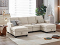 CHIC HOUSE Corduroy Modular Sectional Couch with Ottoman Chaise L/U Shaped Sleeper Sofa for Living Room Apartment Lounge Modern Armrest Neck Support Furniture (6 Seater Sectional Beige)
