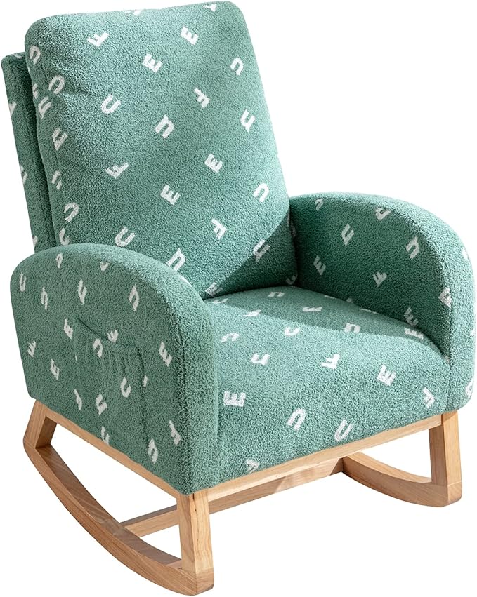 Green Rocking Chair for Nursery &amp Living Room Comfortable Rocker Armchair with Side Pockets Modern MidCentury Accent Chair 300 Lb Capacity